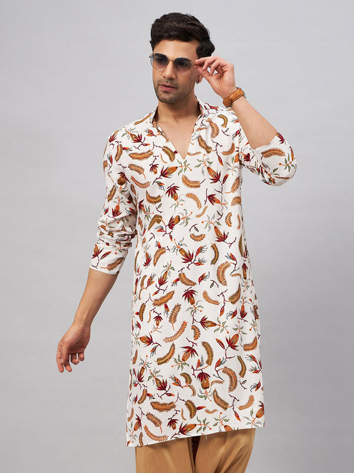 VM BY VASTRAMAY Men's White Printed Kurta