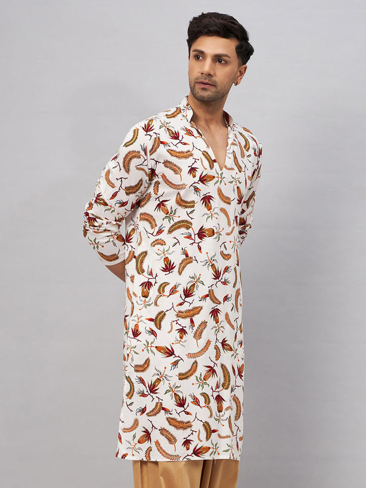 VM BY VASTRAMAY Men's White Printed Kurta