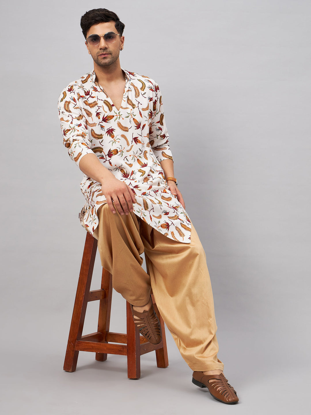 VM BY VASTRAMAY Men's White Printed Kurta