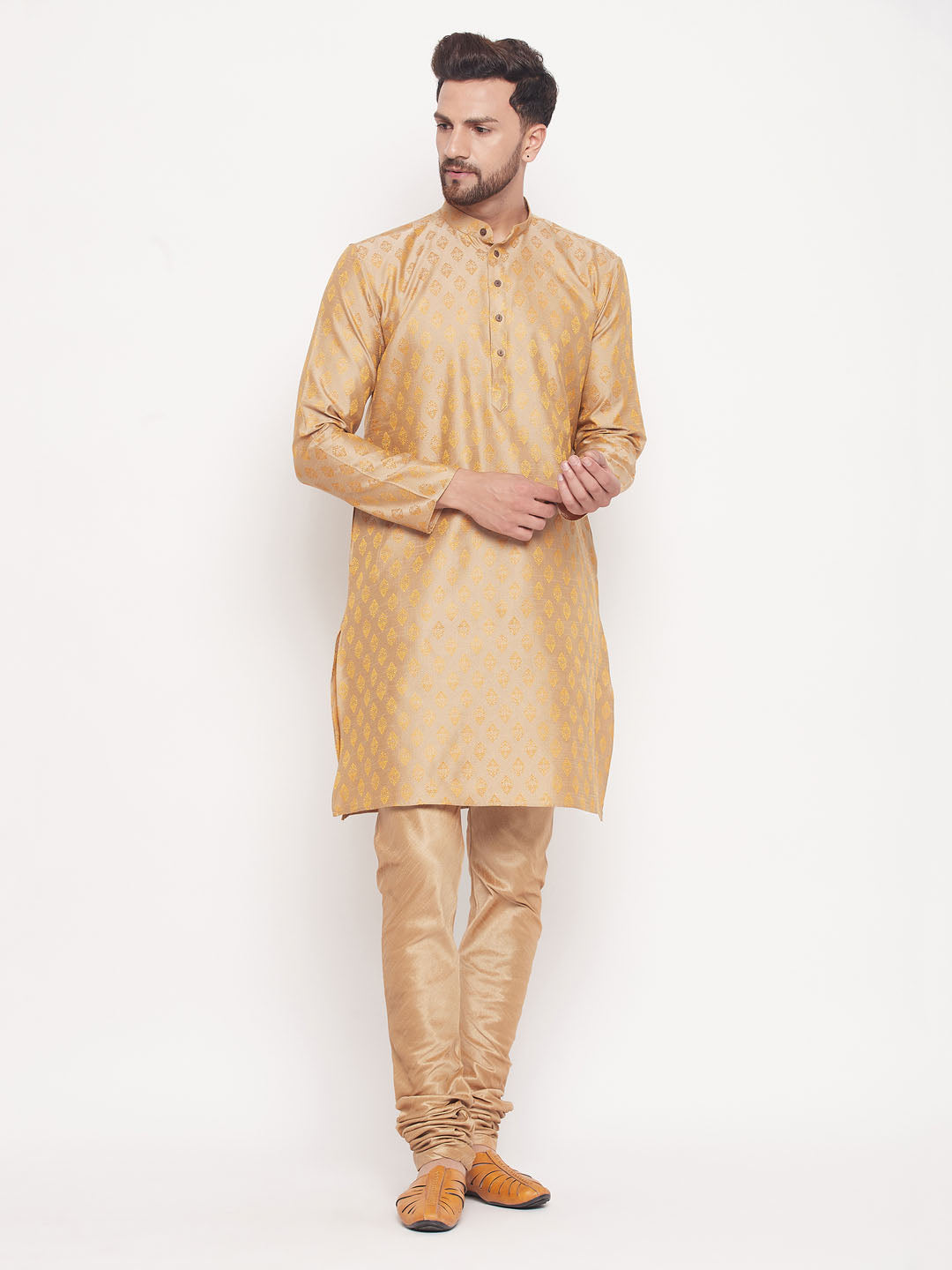 VM BY VASTRAMAY Men's Beige Woven Kurta