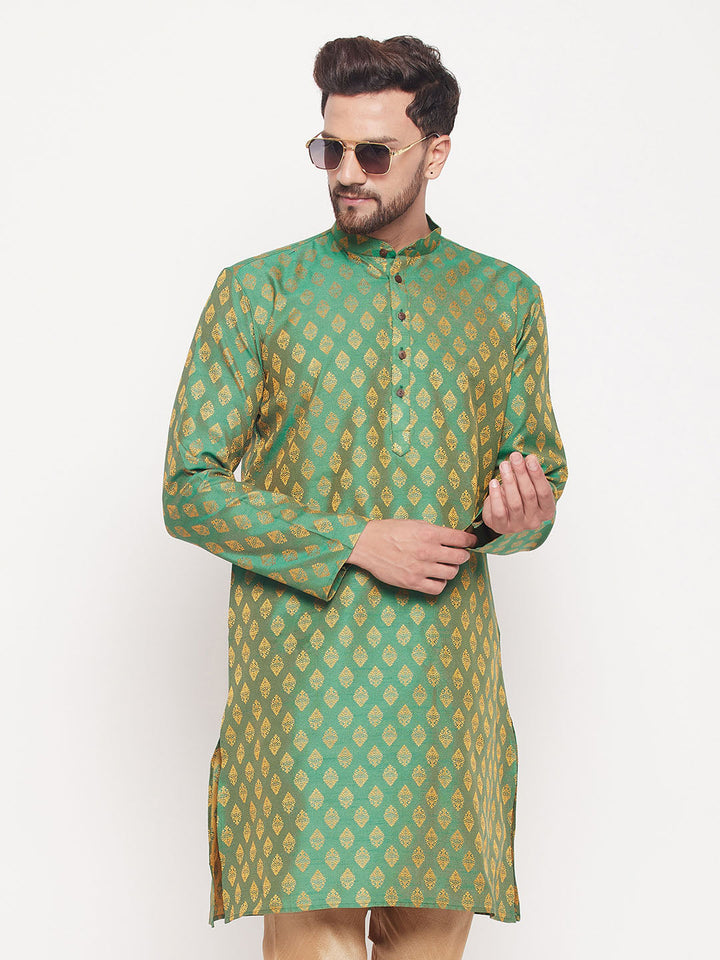 VM BY VASTRAMAY Men's Green Woven Kurta