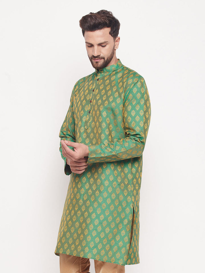 VM BY VASTRAMAY Men's Green Woven Kurta