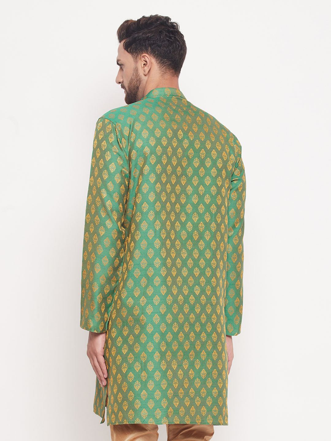 VM BY VASTRAMAY Men's Green Woven Kurta