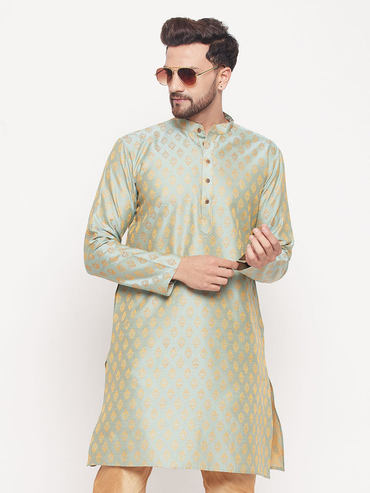 VM BY VASTRAMAY Men's Mint Green Woven Kurta