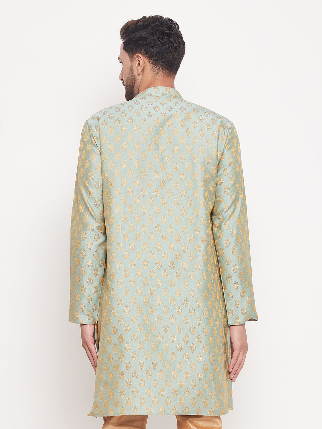 VM BY VASTRAMAY Men's Mint Green Woven Kurta