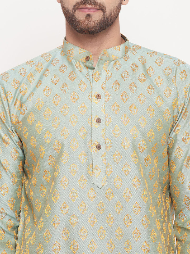 VM BY VASTRAMAY Men's Mint Green Woven Kurta