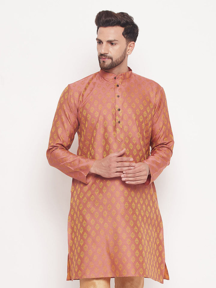 VM BY VASTRAMAY Men's Pink Woven Kurta