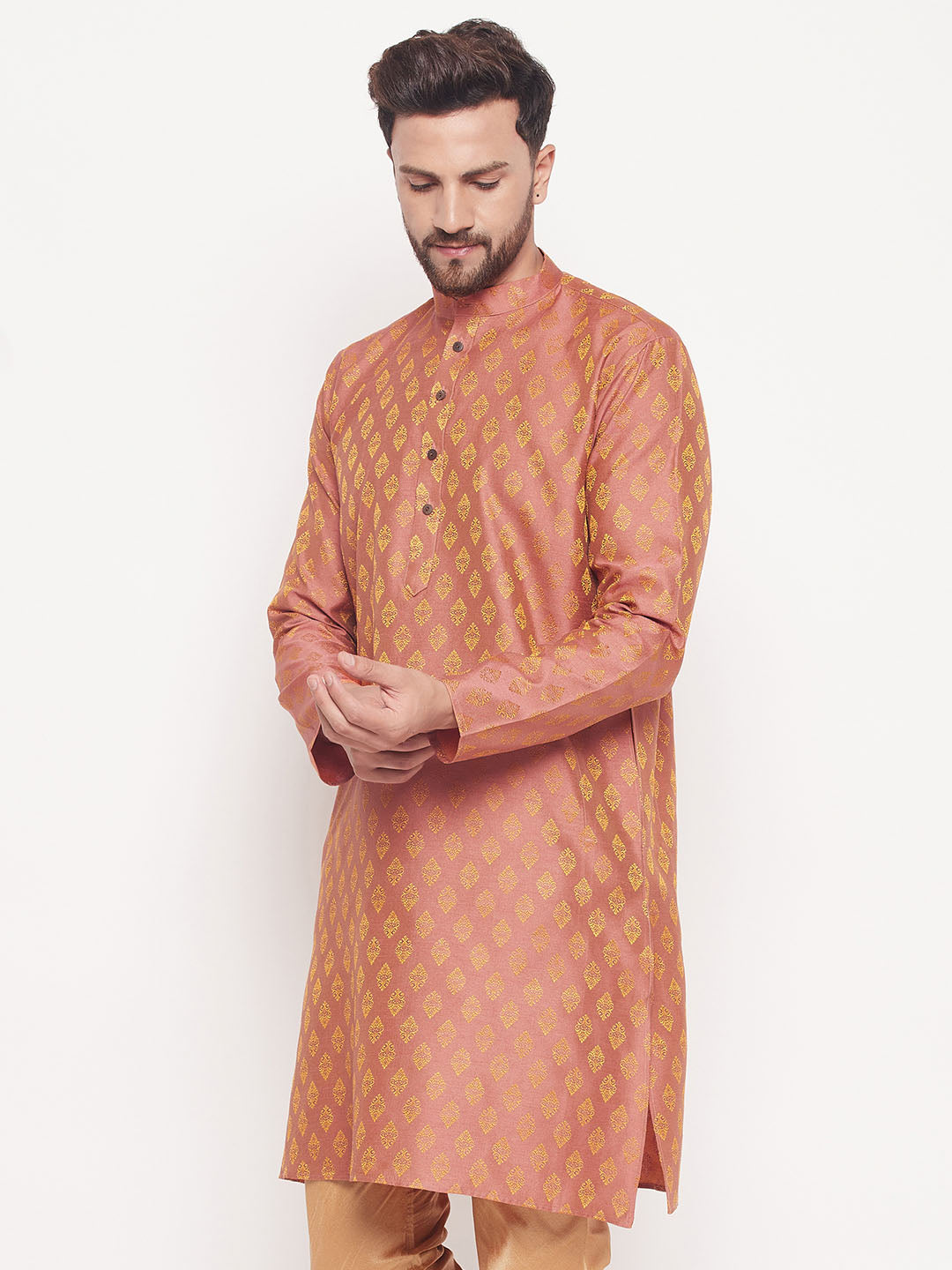 VM BY VASTRAMAY Men's Pink Woven Kurta