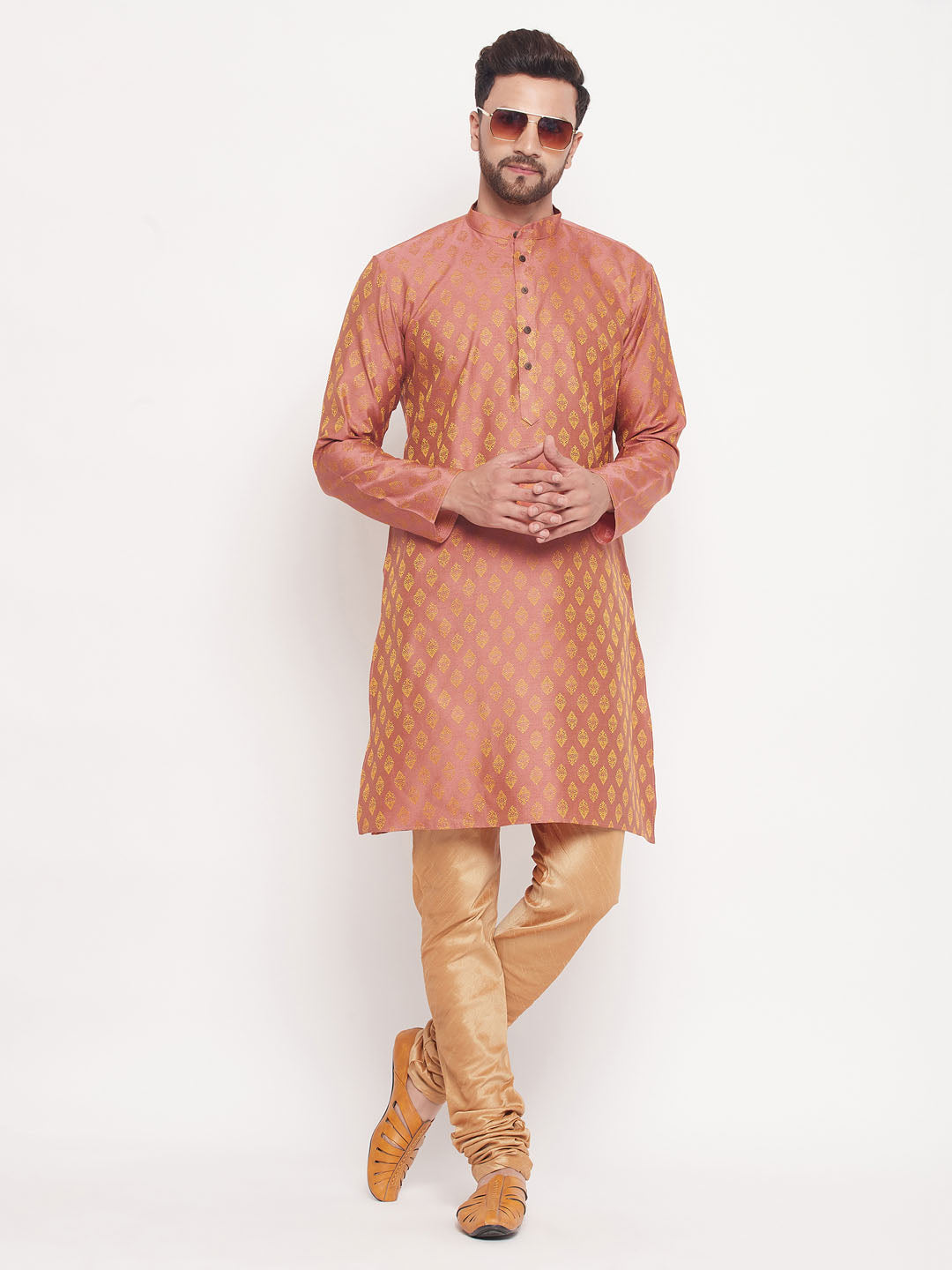 VM BY VASTRAMAY Men's Pink Woven Kurta