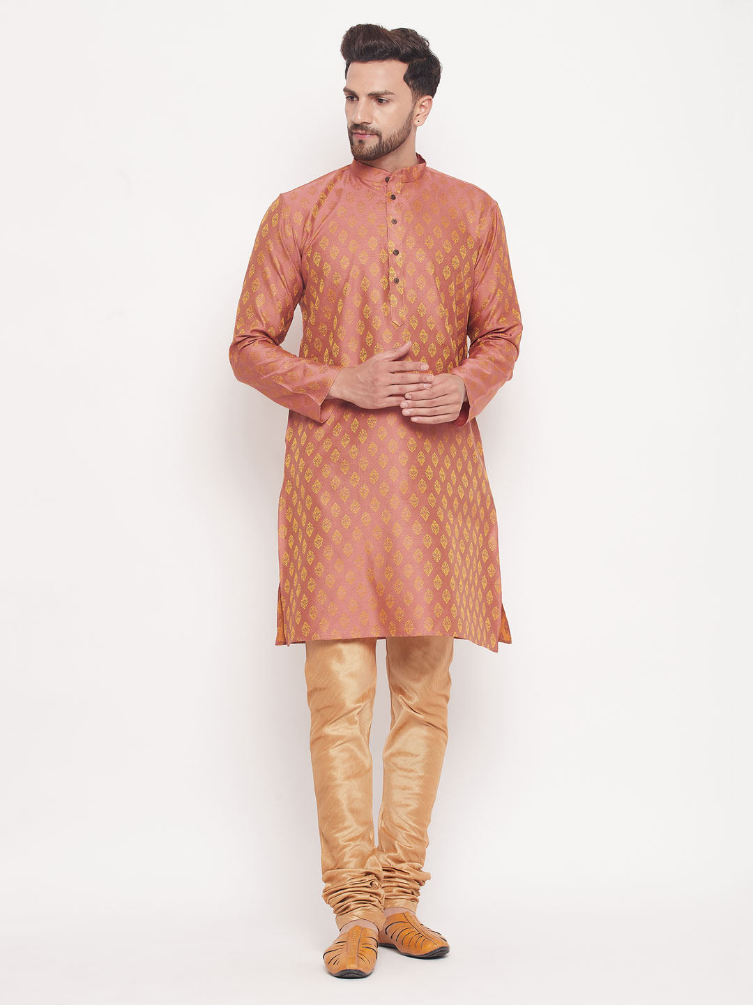 VM BY VASTRAMAY Men's Pink Woven Kurta Pyjama Set