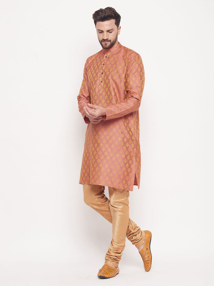 VM BY VASTRAMAY Men's Pink Woven Kurta Pyjama Set