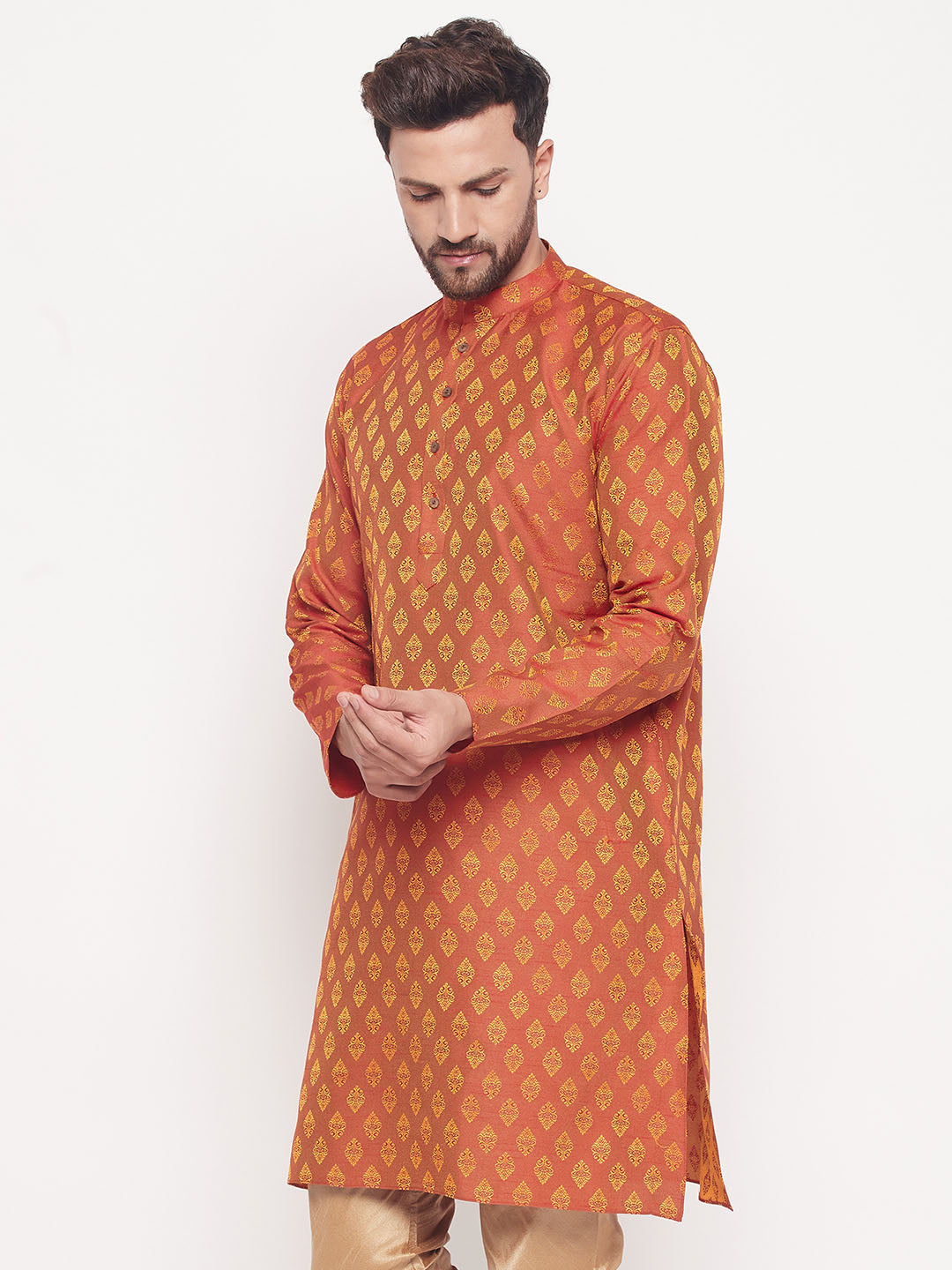 VM BY VASTRAMAY Men's Red Woven Kurta