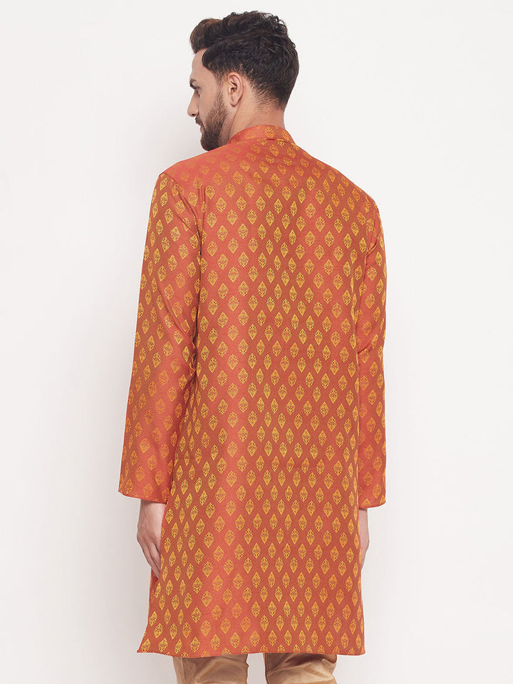 VM BY VASTRAMAY Men's Red Woven Kurta