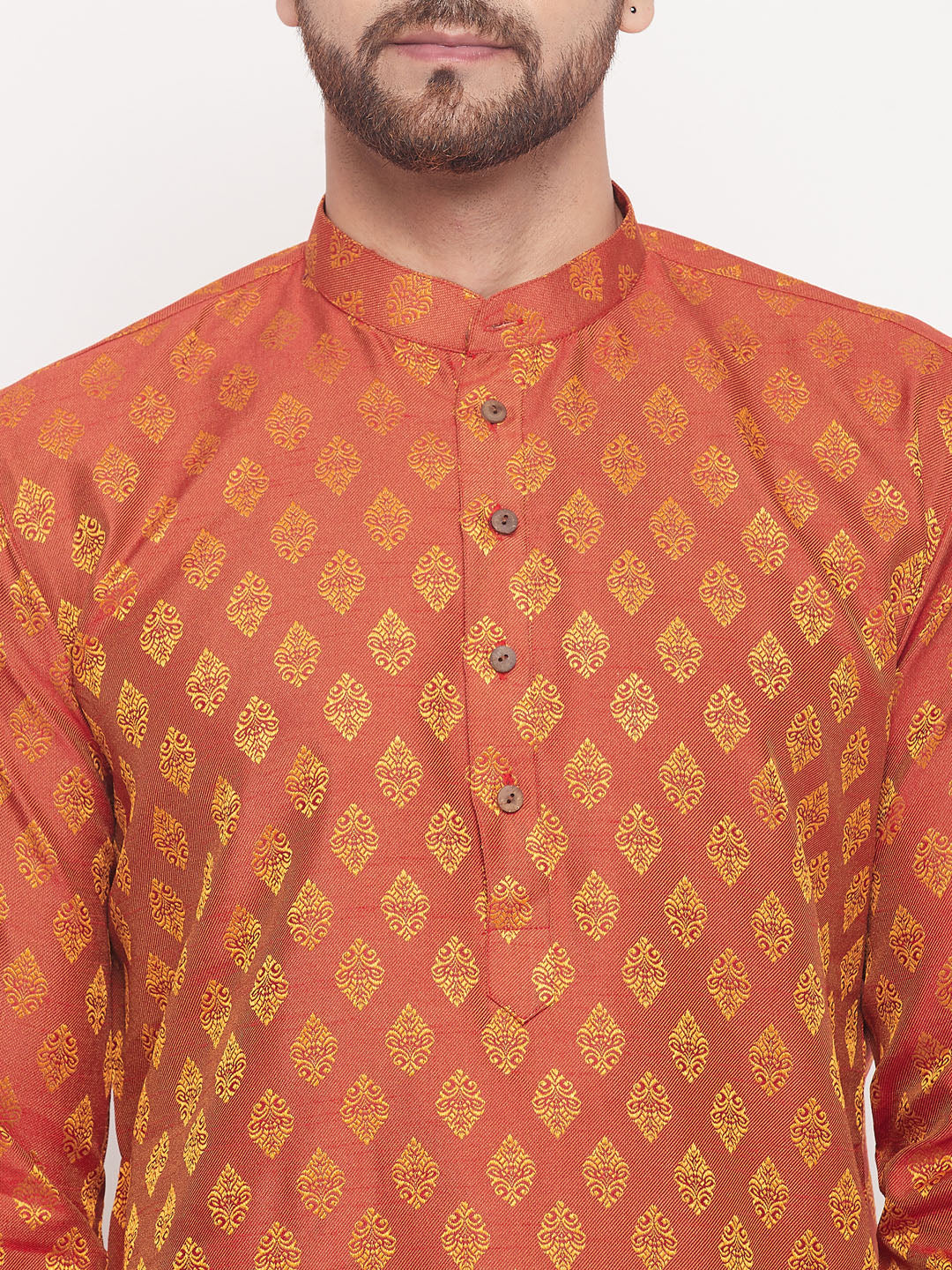 VM BY VASTRAMAY Men's Red Woven Kurta