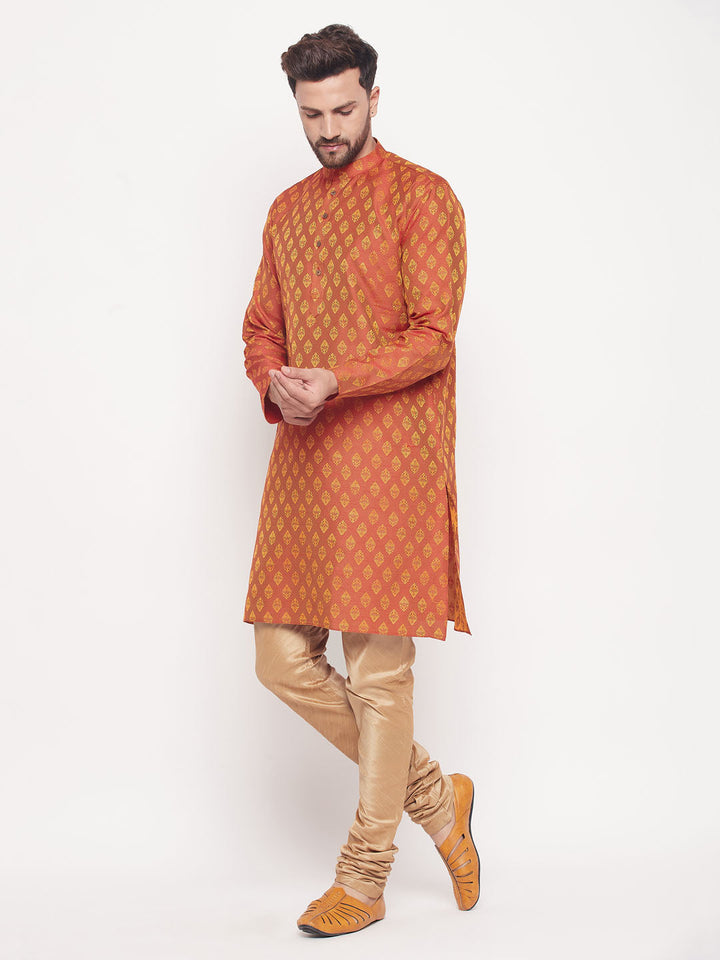 VM BY VASTRAMAY Men's Red Woven Kurta Pyjama Set