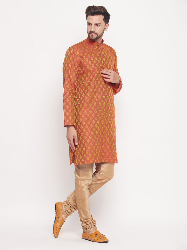 VM BY VASTRAMAY Men's Red Woven Kurta Pyjama Set