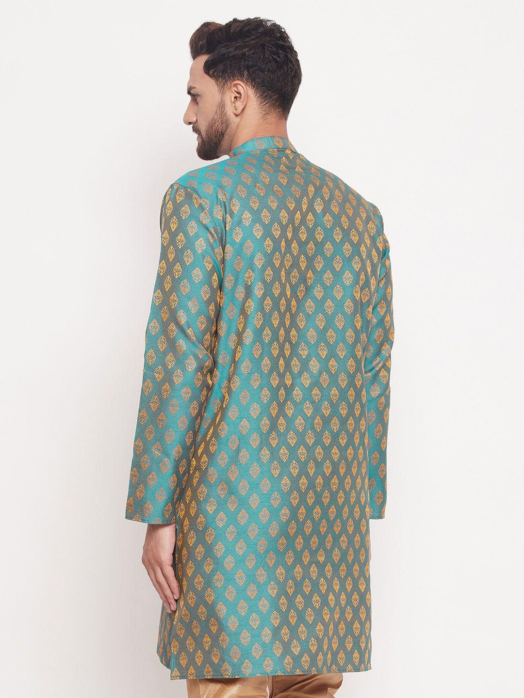 VM BY VASTRAMAY Men's Turquoise Blue Woven Kurta