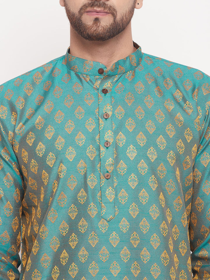 VM BY VASTRAMAY Men's Turquoise Blue Woven Kurta