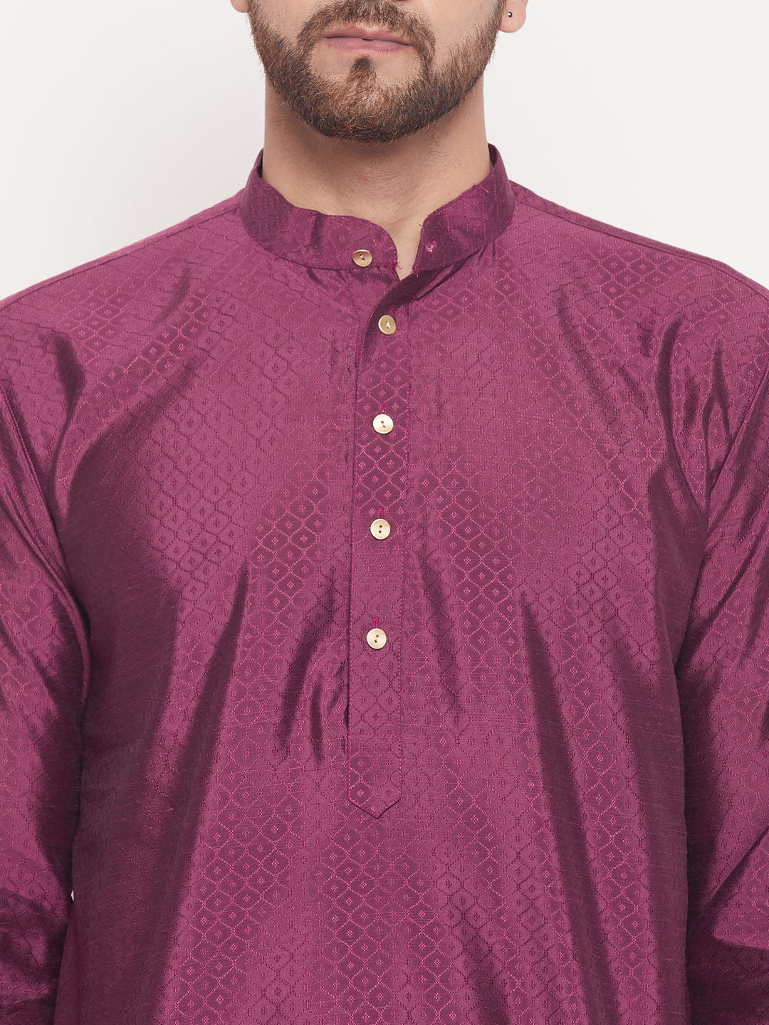 VM BY VASTRAMAY Men's Purple Square Woven Design Silk Blend Kurta