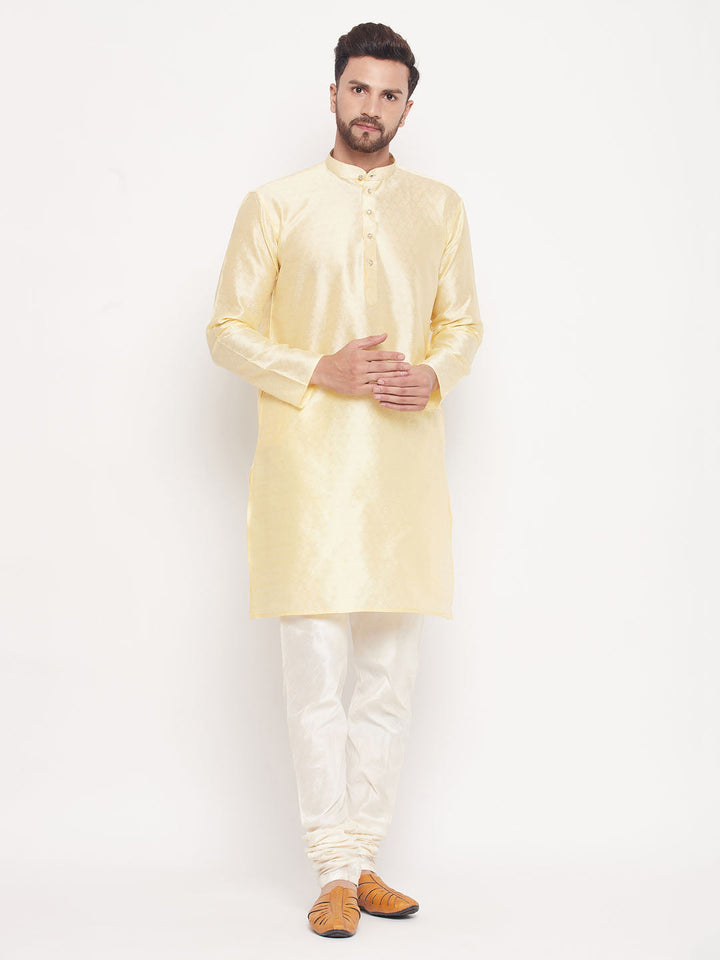 VM BY VASTRAMAY Men's Beige Woven Kurta Pyjama Set