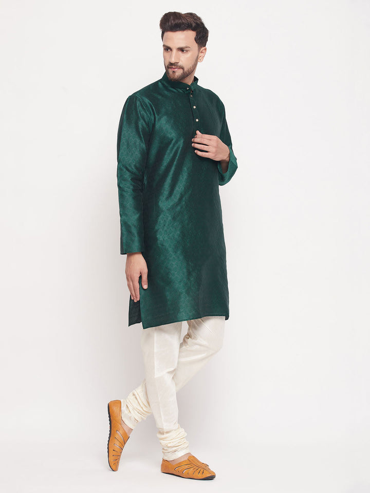 VM BY VASTRAMAY Men's Green Woven Kurta Pyjama Set