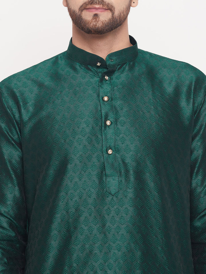 VM BY VASTRAMAY Men's Green Woven Kurta Pyjama Set