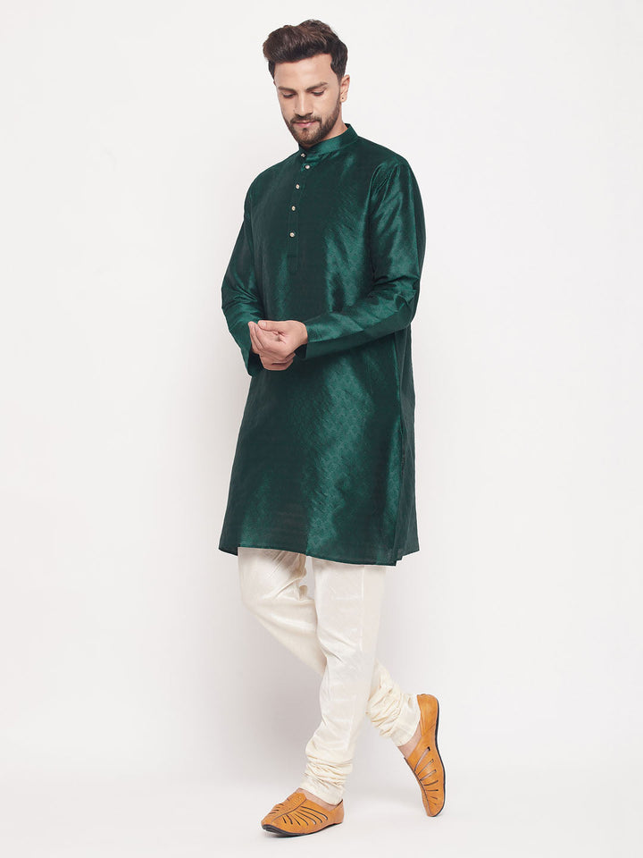 VM BY VASTRAMAY Men's Green Woven Kurta Pyjama Set