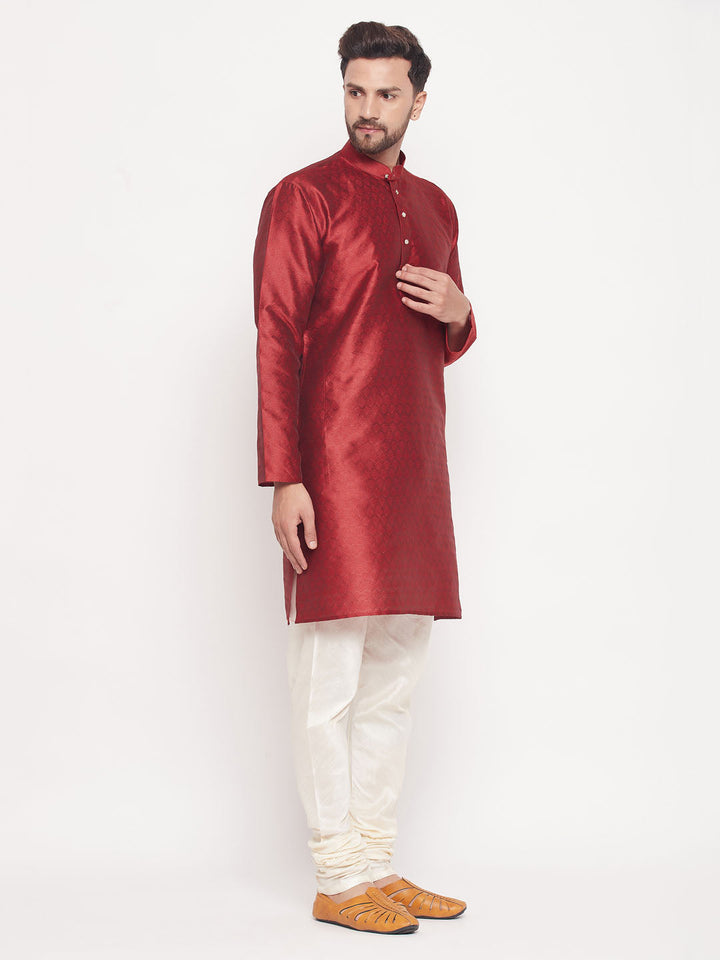 VM BY VASTRAMAY Men's Maroon Woven Kurta Pyjama Set