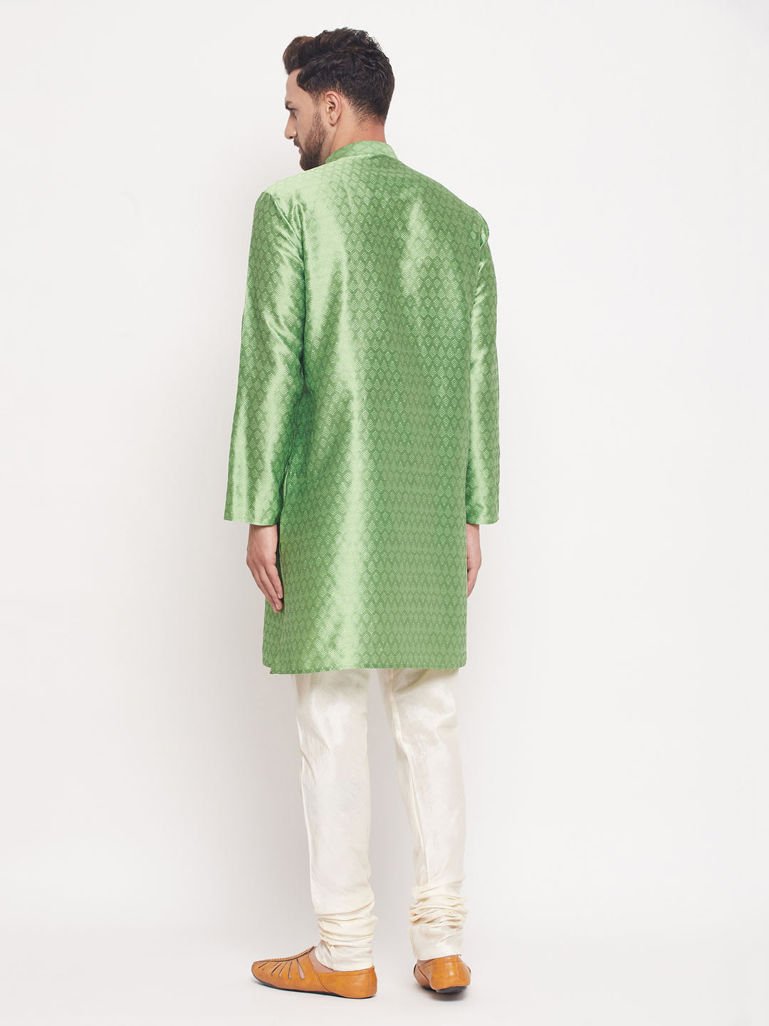 VM BY VASTRAMAY Men's Mint Green Woven Kurta Pyjama Set