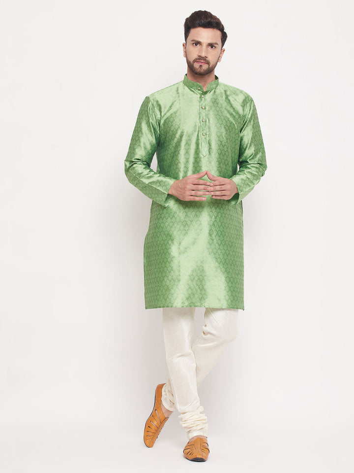 VM BY VASTRAMAY Men's Mint Green Woven Kurta Pyjama Set