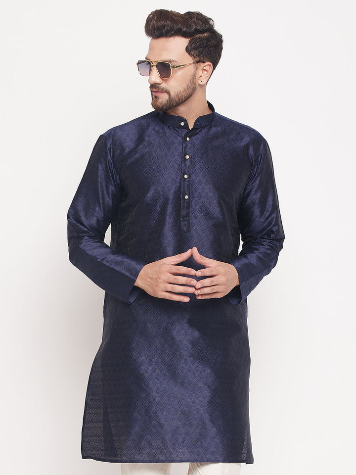 VM BY VASTRAMAY Men's Navy Blue Kurta