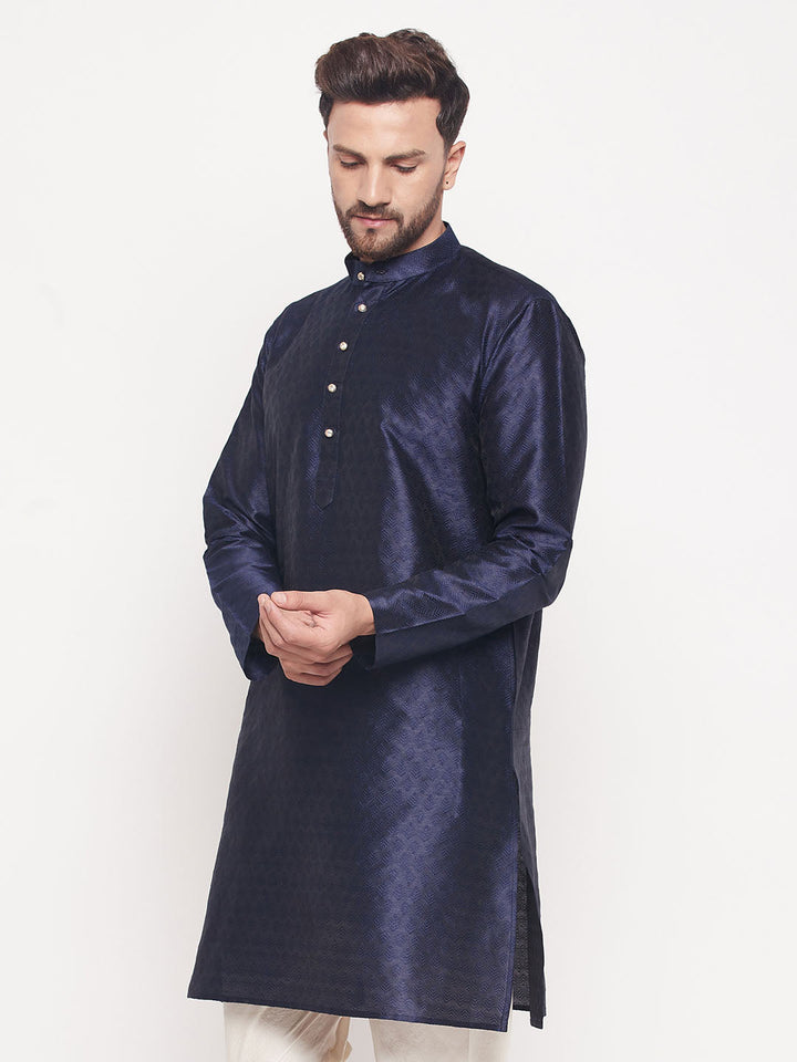 VM BY VASTRAMAY Men's Navy Blue Kurta