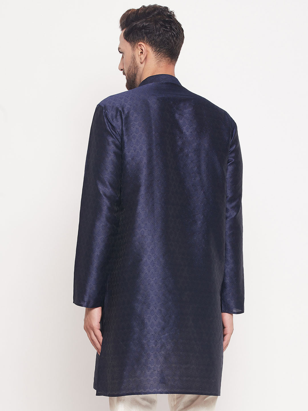 VM BY VASTRAMAY Men's Navy Blue Kurta