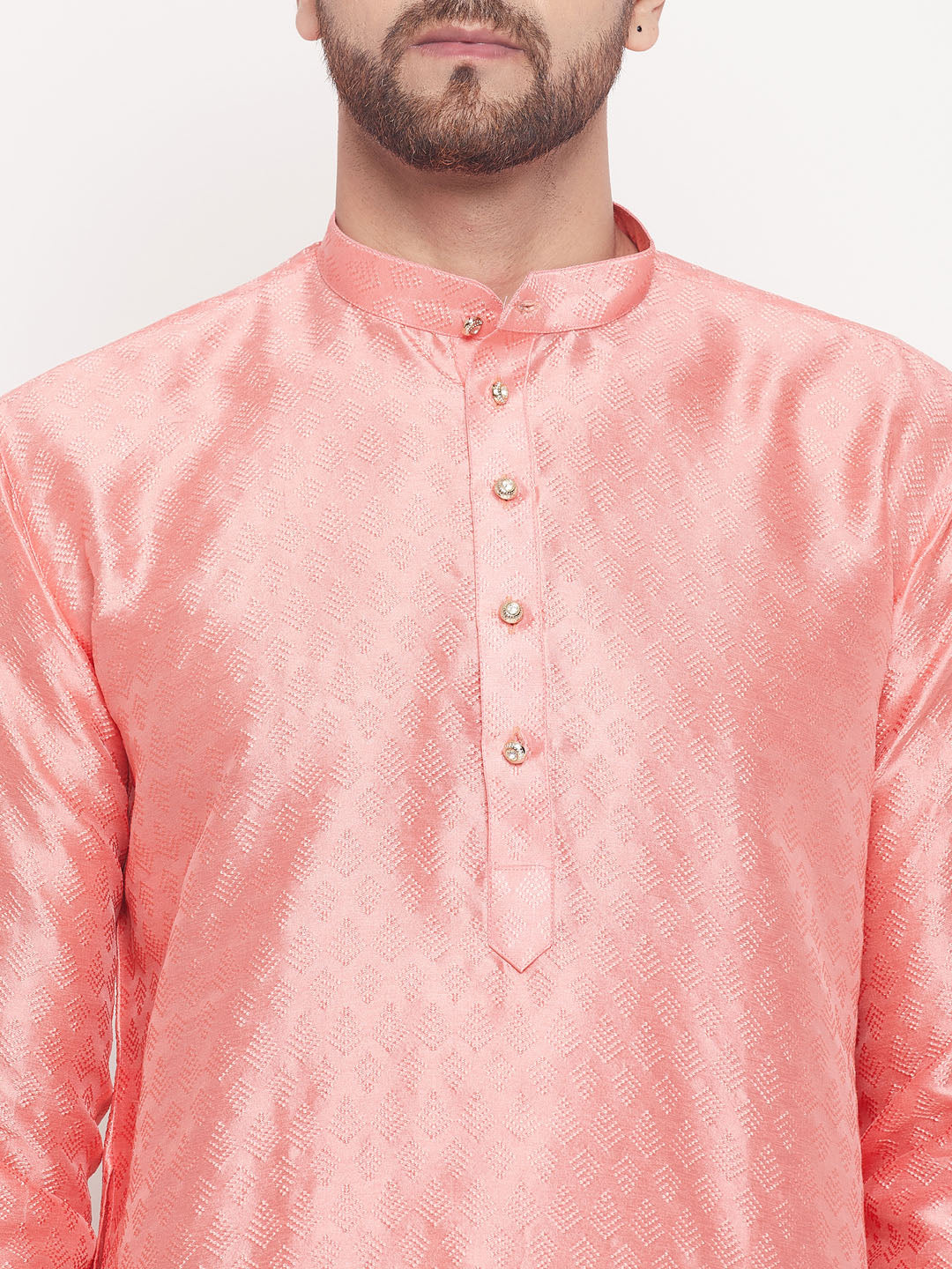 VM BY VASTRAMAY Men's Pink Woven Silk Blend Kurta Pyjama Set