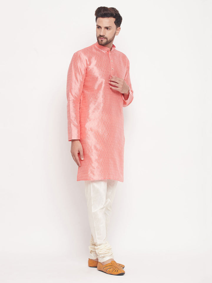 VM BY VASTRAMAY Men's Pink Woven Silk Blend Kurta Pyjama Set