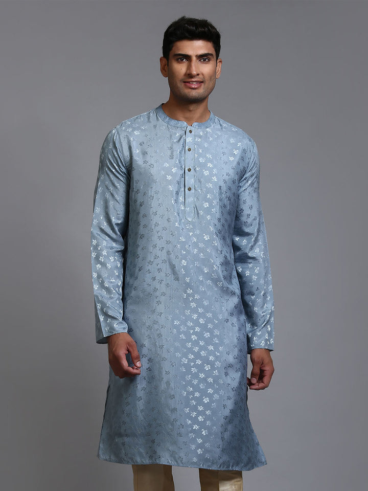 VM BY VASTRAMAY Men's Grey Jacquard Kurta