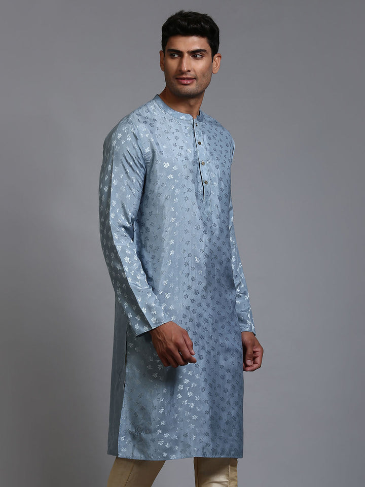 VM BY VASTRAMAY Men's Grey Jacquard Kurta