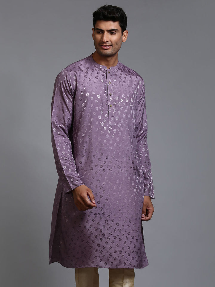 VM BY VASTRAMAY Men's Purple Jacquard Kurta