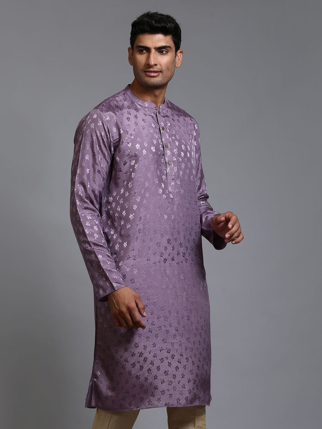 VM BY VASTRAMAY Men's Purple Jacquard Kurta