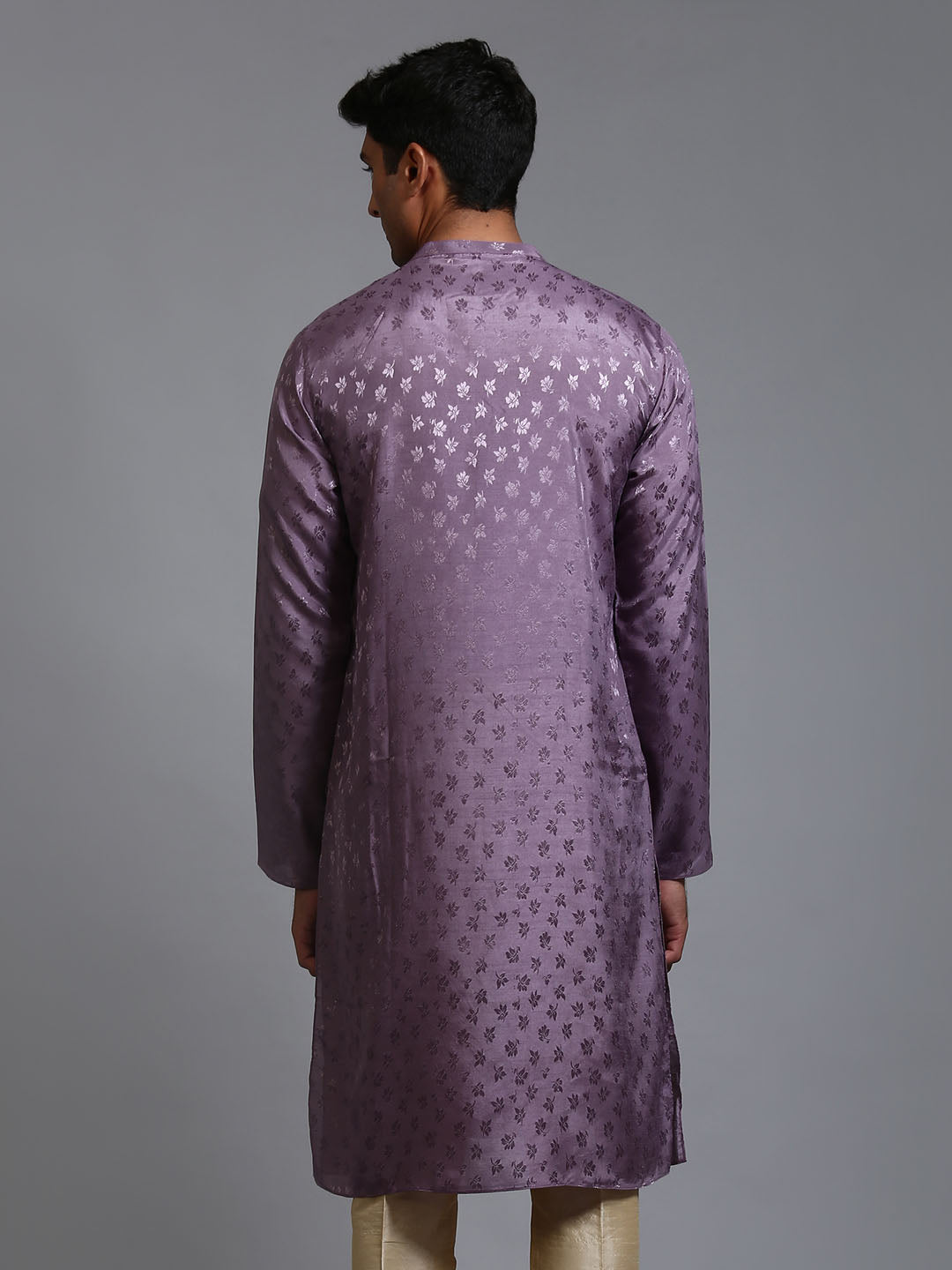 VM BY VASTRAMAY Men's Purple Jacquard Kurta