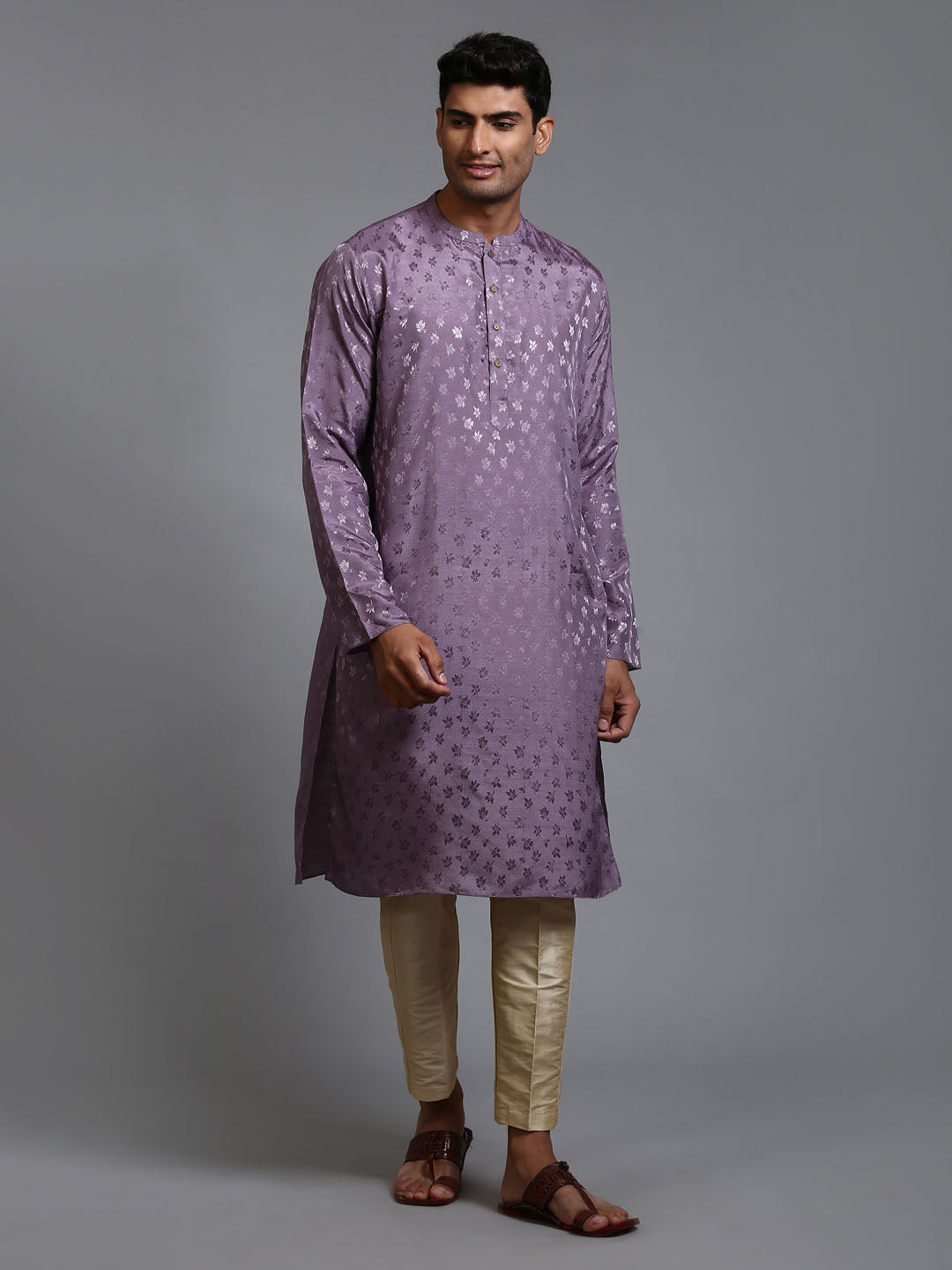 VM BY VASTRAMAY Men's Purple Jacquard Kurta