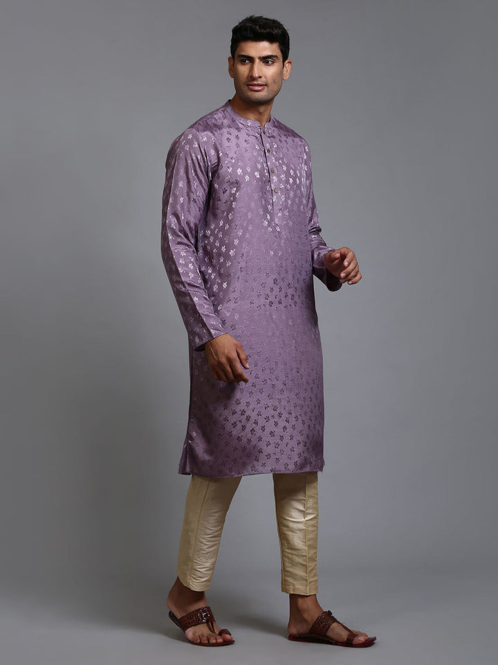 VM BY VASTRAMAY Men's Purple Jacquard Kurta with Pant Set