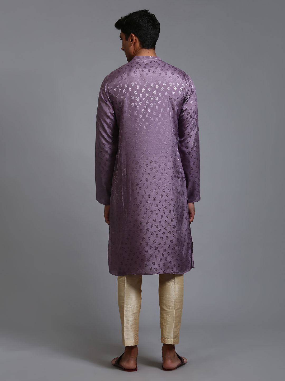 VM BY VASTRAMAY Men's Purple Jacquard Kurta with Pant Set