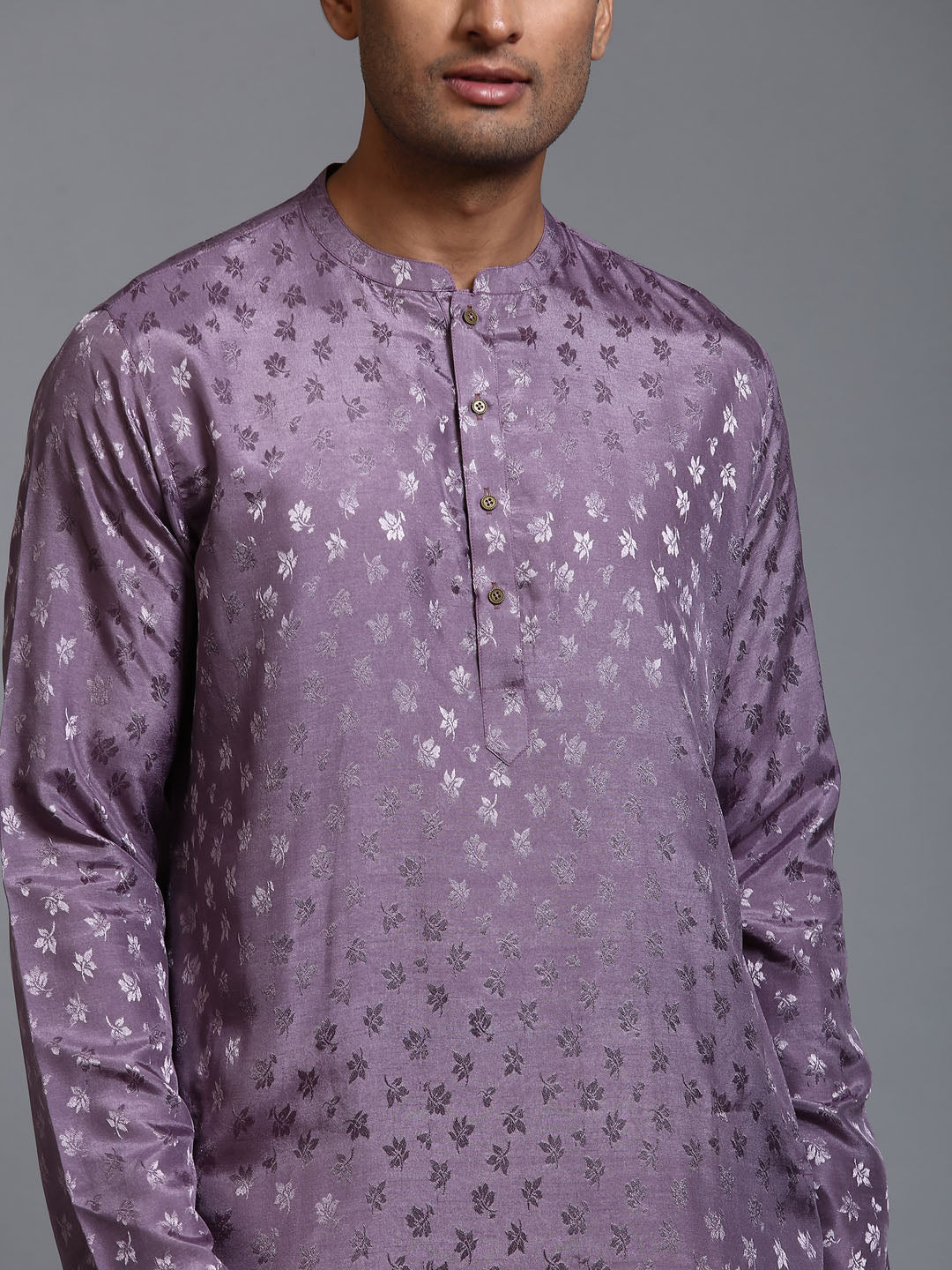 VM BY VASTRAMAY Men's Purple Jacquard Kurta with Pant Set