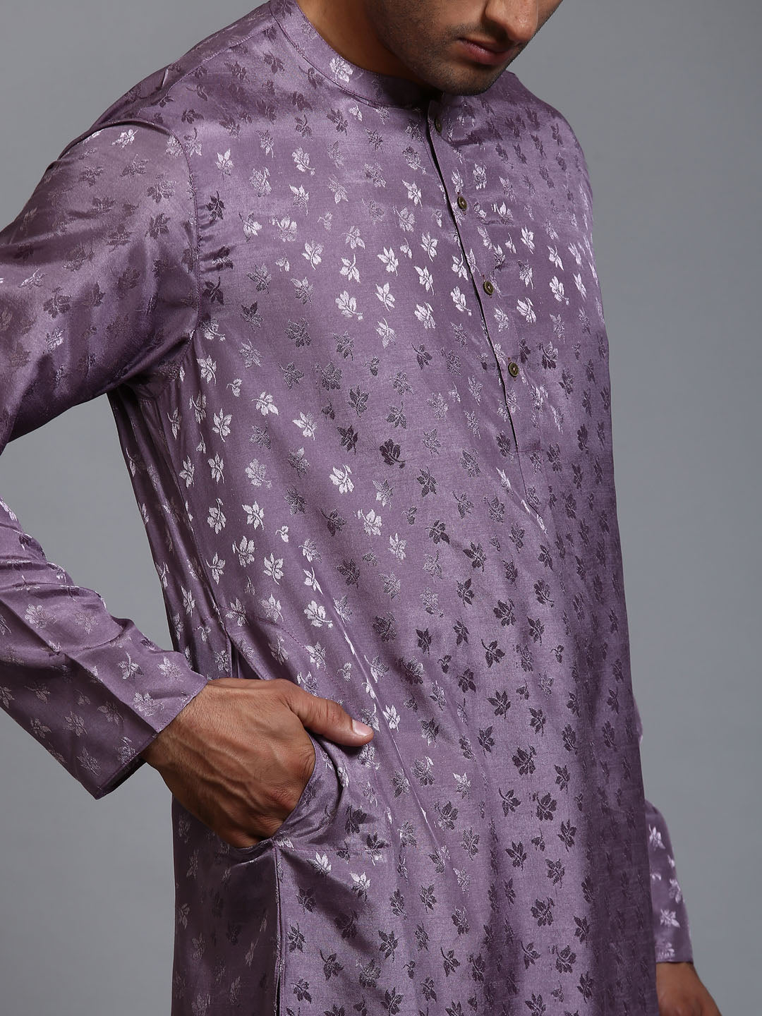 VM BY VASTRAMAY Men's Purple Jacquard Kurta with Pant Set