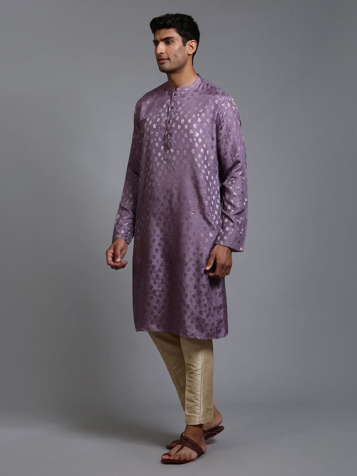 VM BY VASTRAMAY Men's Purple Jacquard Kurta with Pant Set