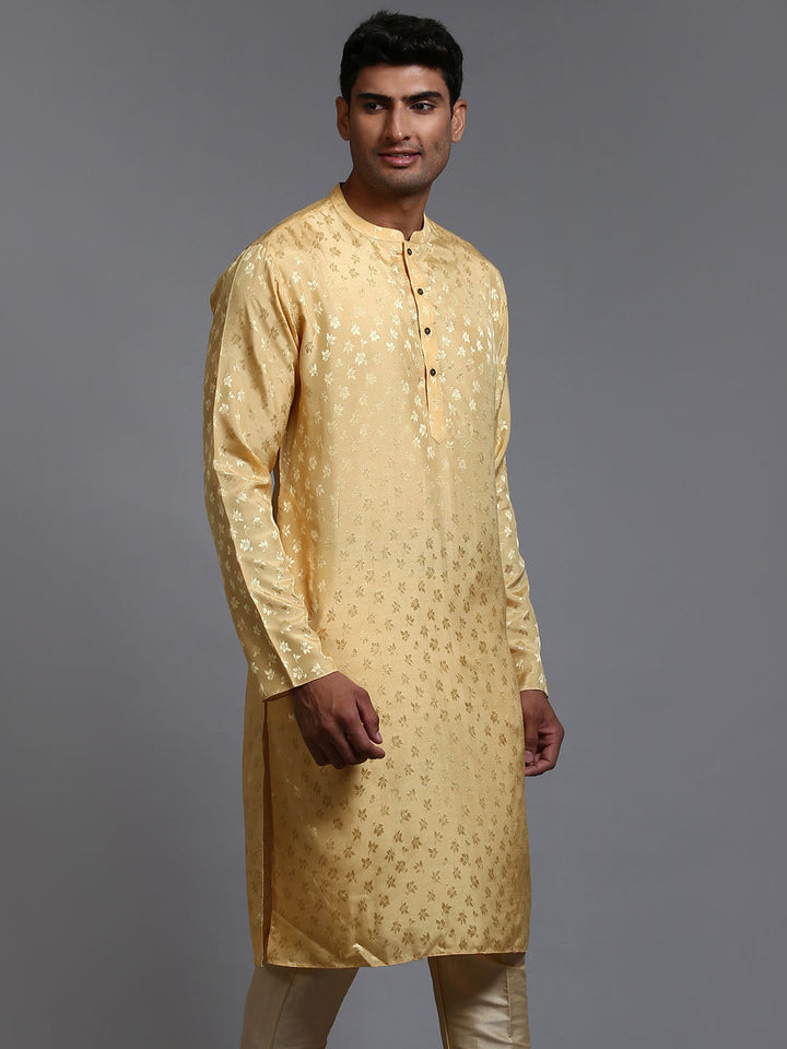 VM BY VASTRAMAY Men's Yellow Jacquard Kurta