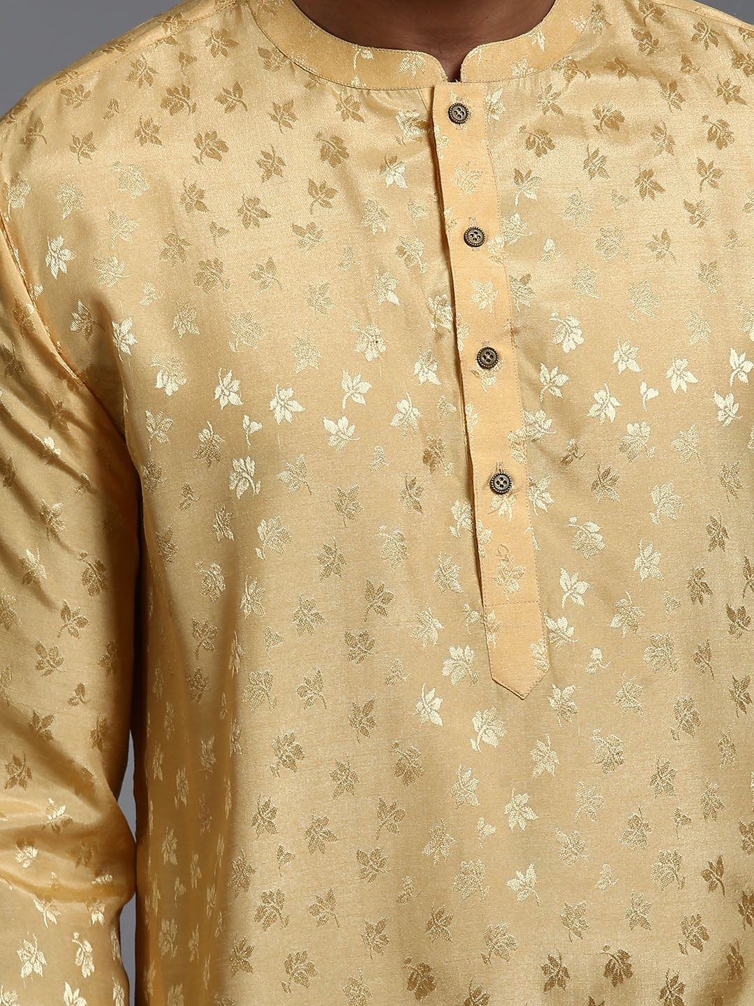 VM BY VASTRAMAY Men's Yellow Jacquard Kurta