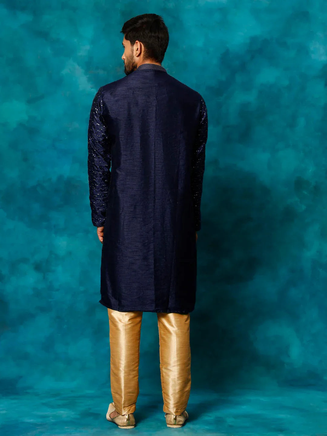 Men's Blue Silk Blend Kurta Pyjama Set