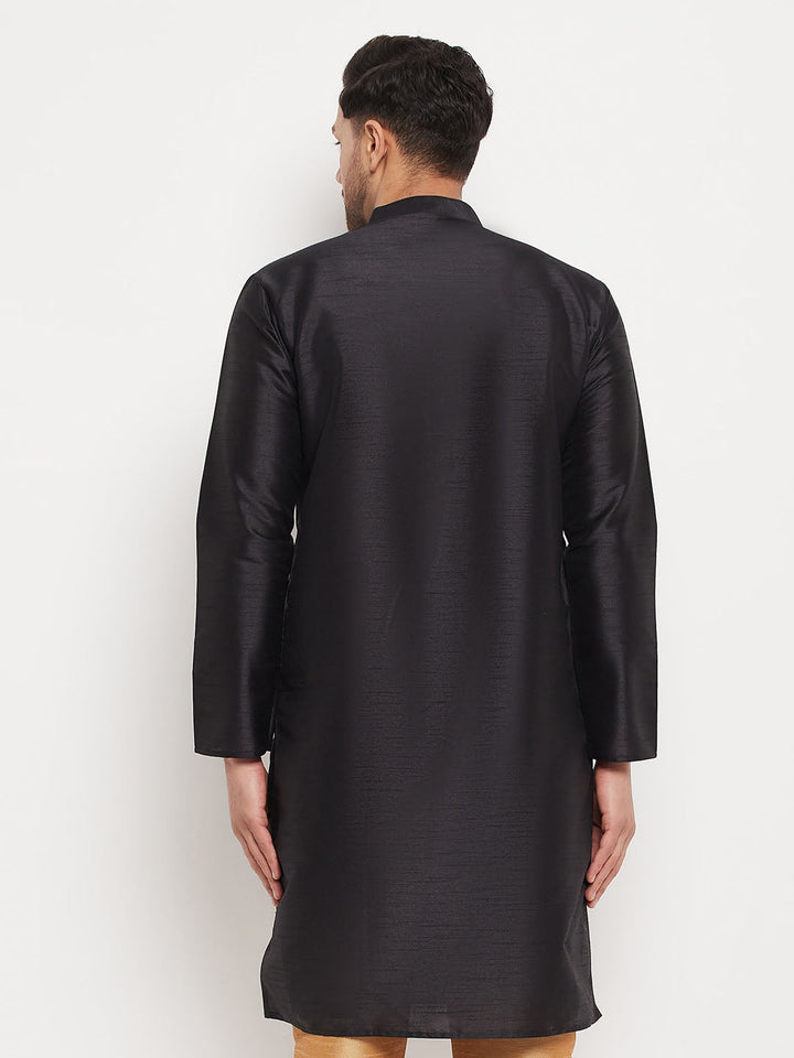 VM BY VASTRAMAY Men's Black Cotton Silk Blend Kurta